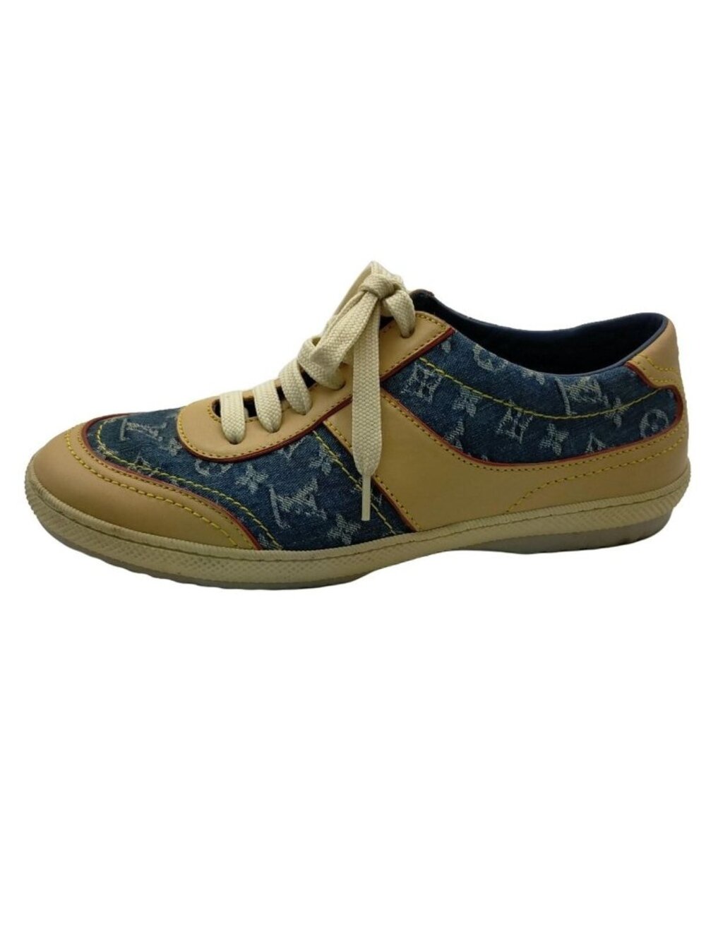 Louis Vuitton Sneakers Blue Beige Monogram Denim Leather 35